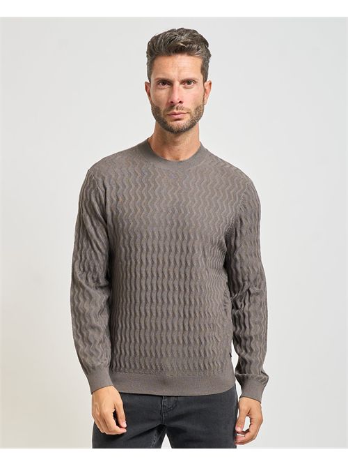 Men's Armani Exchange crew neck sweater with wavy texture ARMANI EXCHANGE | XM001560-AF11982F8034